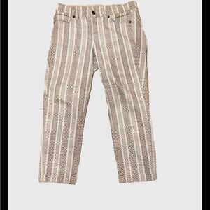 Loft Ankle Pant Women's Size 6/8 Cream and Tan Print Zipper and Button Close-EUC